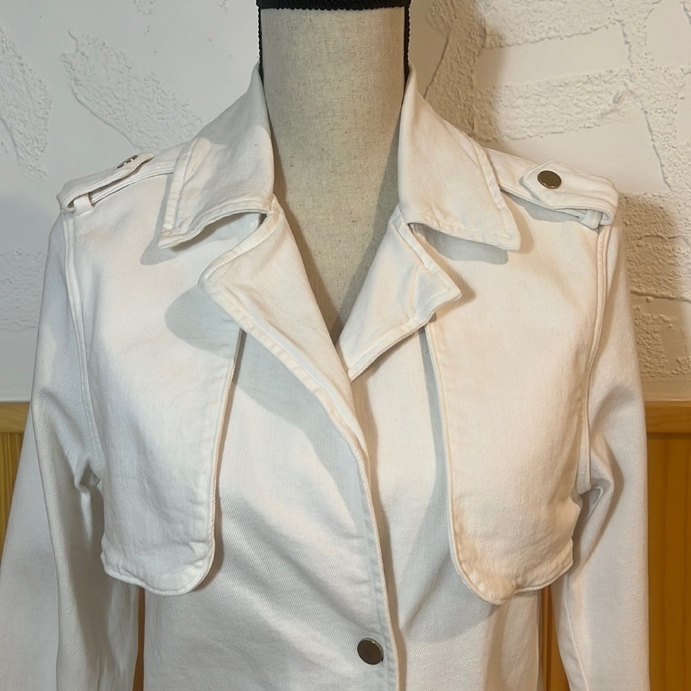 Frame Denim White Military Style Cropped Jacket Sz-M - Picture 2 of 9